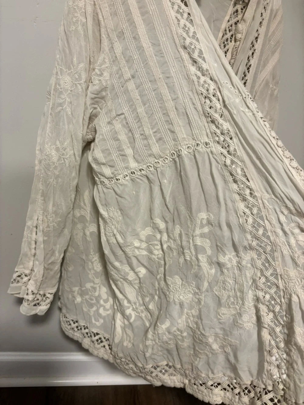 Johnny Was Cream Embroidered Sheer Open Blouse - Picture 2 of 6